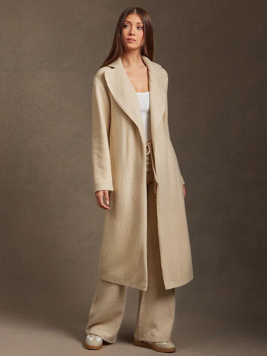 L'Amorae Women's Solid Color Lapel Long Sleeve Regular Jacket, Elegant For Autumn/Winter - Apricot - View 1