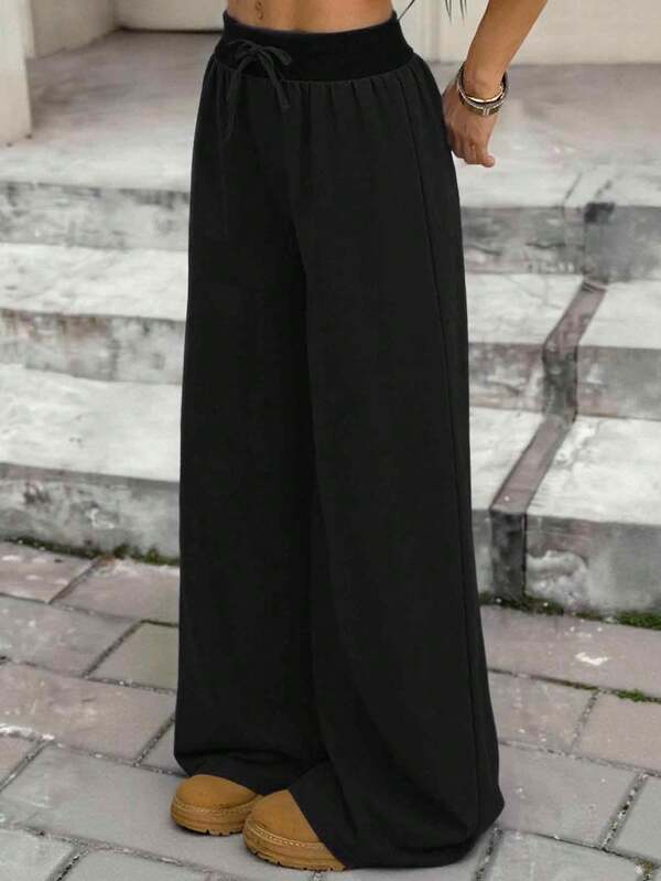 SHEIN Serisse Kids Tween Girls Daily Wear Outfits Casual Basic 100%Cotton Elastic Waistband White Pants, Wide Leg Pants, Back To School Black Wide Leg Pants Black Baggy Pants Girl Wide Leg Pants Loose Pants