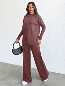 SHEIN Tall 女款假領落肩針織毛衣 2件/套，小碼套裝，套裝，小碼，冬季衣物，高個女性 - 藕粉色 - 查看 4