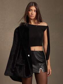 L'Amorae Women Low Rise PU Skirt With Hardware Slit - Black - View 3