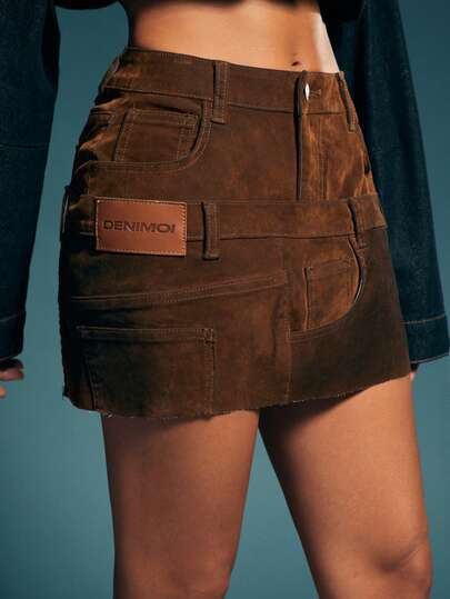 Denimoi 双腰分层天鹅绒牛仔迷你裙秋冬时尚性感时尚