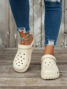 Sandalia tipo clogs unisex ligera transpirable punta redonda con correa ajustable estilo casual para casa y exterior - Beis - Ver 2