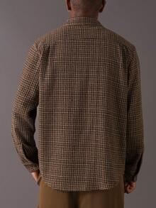 STYNVO 男士休闲格子长袖衬衫，秋季 - 棕色 - 查看 2