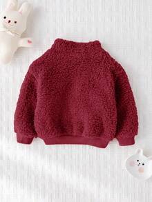 Cozy Pixies Baby Girl Floral 3D Graphic Stand Collar Long Sleeve Half-Zip Fleece Pullover Sweatshirt In Fall/Winter - Red - View 2