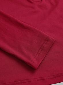 SHEIN EZwear 3件装纽扣门襟褶皱长袖休闲T恤女装3件装上衣长袖上衣修身上衣女式紧身上衣V领上衣女式长袖上衣 - 酒紅色 - 查看 7