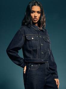 Denimoi Premium Denim Contrast Stitch Denim Jacket - Navy Blue - View 4