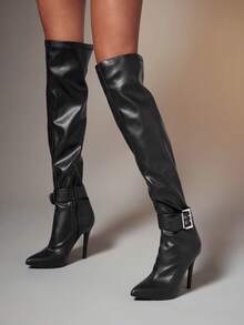 SHUZIA Women's Glamorous Pointy Toe Stiletto Heel Sexy Overs Knee Boots - Black - View 6
