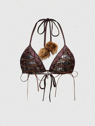 Hippie Top de bikini halter suave y sexy de estilo Y2K para mujer