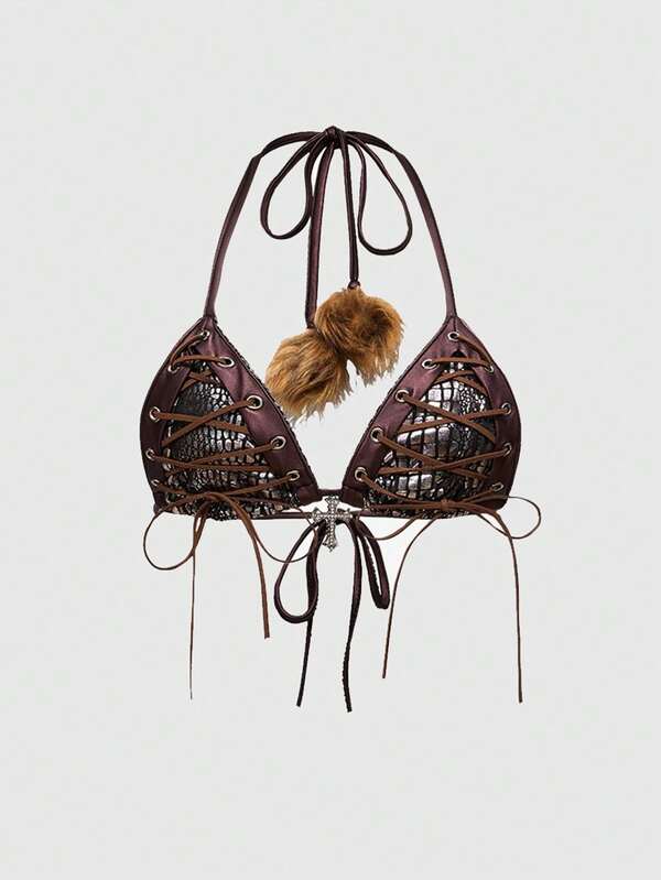 ROMWE Hippie Top de bikini halter suave y sexy de estilo Y2K para mujer