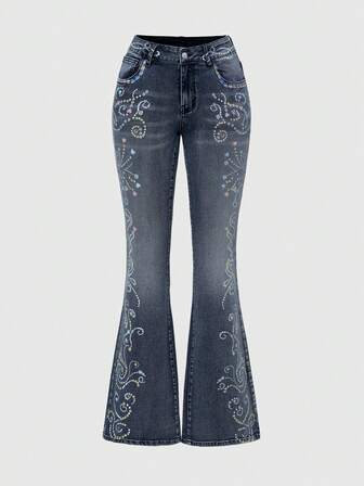 J-Fashion Jeans taille basse imprimé rétro vintage Y2K pour femmes