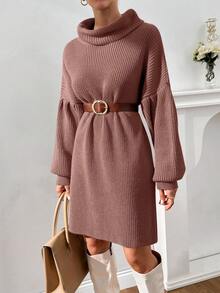EURMUSE Vestido de suéter con cuello alto y mangas abullonadas para mujer - Rosa vieja - Ver 6