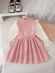 SHEIN Playful Pals Vestido de suéter casual con bloques de color para niñas bebé - Rosa Pálido - Ver 2