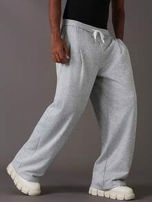 STYNVO Pantalones de chándal holgados de pierna ancha con bolsillos y cordón en la cintura, pantalones de chándal grises para hombre - Gris - Ver 4