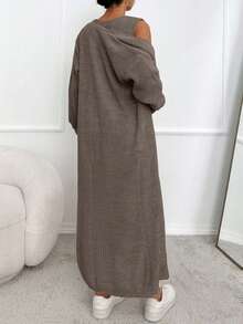 EURMUSE 2pcs Set Women Drop Shoulder Long Sleeve Knit Cardigan + Sleeveless Knit Dress - Mocha Brown - View 2