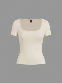 SHEIN EZwear 5件/包 女士圆领修身短袖T恤，多色基础款T恤 女士方领上衣 女士基础款上衣 纯色T恤 - 彩色 - 查看 11