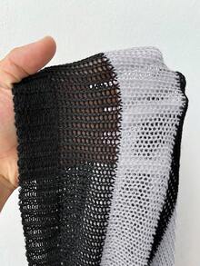 Whyspr Suéter holgado y cómodo con anillo hueco y rasgado para mujer, de rayas delgadas, corto y descubierto de los hombros, de longitud media - Blanco y Negro - Ver 7