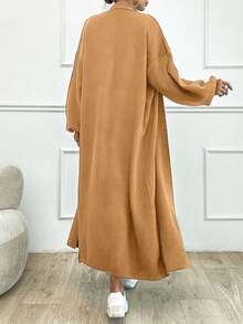 SHEIN Tall Dual Pocket Drop Shoulder Cardigan,Tall In Women,Cardigans,Long Cardigans Woman,Petite,Tall - Camel - View 2