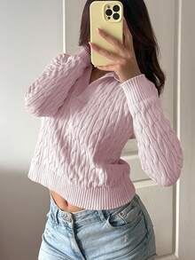 Flirla Women's Casual Drawstring Long Sleeve Knit Sweater, Light Yellow, Autumn/Winter - Pink - View 5