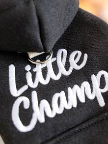 PETSIN 1pc Pet Clothing, Cat And Dog Universal Clothes, Black Hooded Jacket With Embroidered Letters In Spring And Autumn, Casual Wear - 黑色 - 查看 7