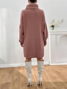 EURMUSE Vestido de suéter con cuello alto y mangas abullonadas para mujer - Rosa vieja - Ver 2