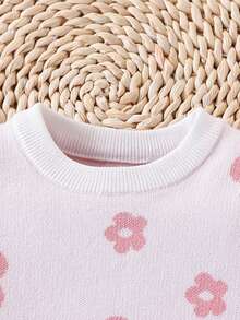 Conjunto de Suéter de Manga Longa com Gola Redonda e Estampa Floral Rosa e Calça Combinando para Meninas Jovens, Caimento Solto, Macio e Confortável, Adequado para Primavera/Outono, Uso Diário, Exterior, Viagem, Férias, Casa, Creche, Brincadeira - Rosa Bebê - Visão 4