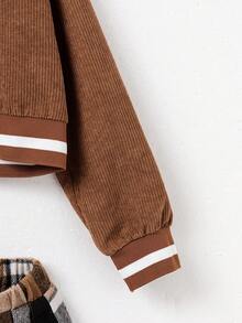 SHEIN Explorewe 2 件套青少年女孩休闲字母植绒夹克和格子裙套装，秋季 - 棕色 - 查看 6