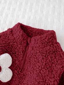 Cozy Pixies Baby Girl Floral 3D Graphic Stand Collar Long Sleeve Half-Zip Fleece Pullover Sweatshirt In Fall/Winter - Red - View 4