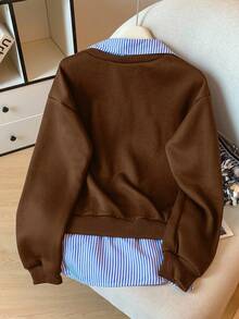 Modelyn 条纹拼接二合一长袖优雅时尚女式运动衫 - 彩色 - 查看 2