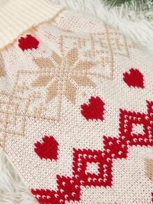 PETSIN 1 件宠物圣诞毛衣猫狗通用杏色几何费尔岛图案提花时尚经典弹力舒适保暖狗毛衣