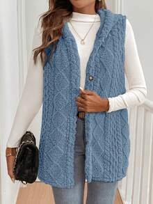 EMERY ROSE Áo khoác lông không tay thời trang có mũ trùm đầu màu trơn dành cho nữ - Màu xanh lam - Xem 5