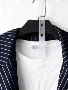 EMERY ROSE Plus Striped Print Lapel Neck Blazer - Blue - View 3