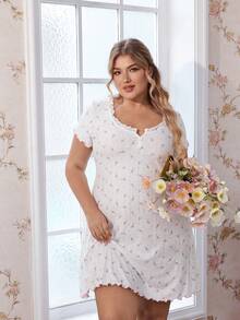 CottageSlumber Plus Size Women Jacquard Floral Lace Trim Nightgown - White - View 5