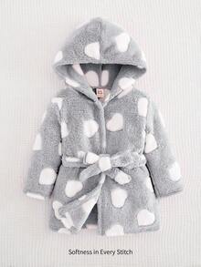 Cozy Pixies 女婴心形图案羊毛加厚连帽长袖系腰长袍 - 灰色 - 查看 4