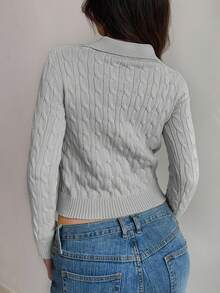 Flirla Women's Casual Drawstring Long Sleeve Knit Sweater, Light Yellow, Autumn/Winter - Grey - View 2