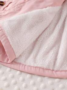 SHEIN Vintaside Kids Toddler Girls' Coffee Plush Lined Hooded Khaki Long Sleeve Jacket, Fashionable & Versatile For Autumn/Winter - Pink - View 6