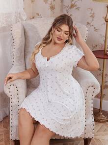 CottageSlumber Plus Size Women Jacquard Floral Lace Trim Nightgown - White - View 2