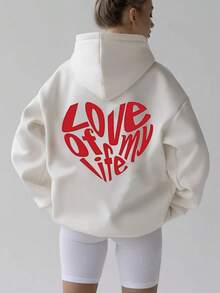 SHEIN Teen Girl White Slogan Print Sweatshirt,Solid Color Streetwear Versatile Autumn Holiday Pullover For School,Daily Casual,Party,Valentine's Day Sports - White - View 1