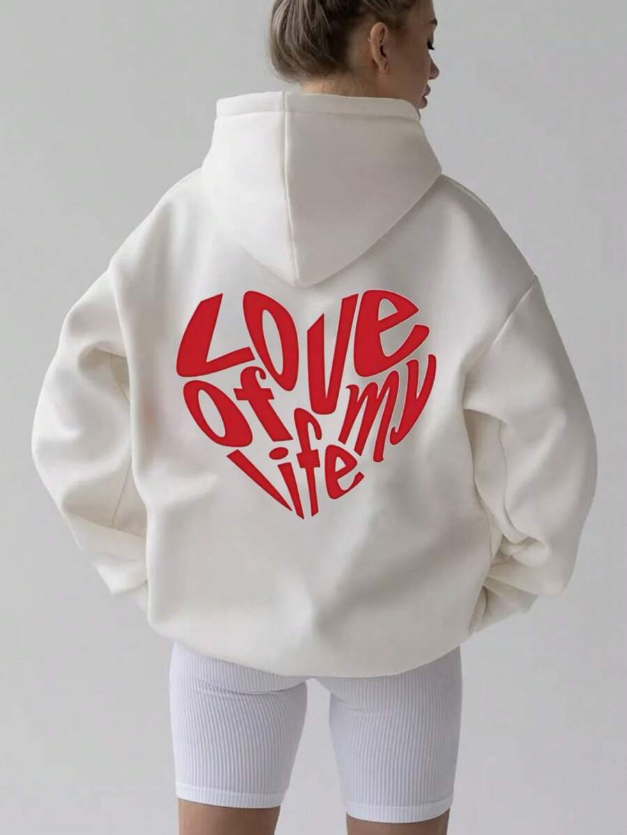 SHEIN Teen Girl White Slogan Print Sweatshirt,Solid Color Streetwear Versatile Autumn Holiday Pullover For School,Daily Casual,Party,Valentine's Day Sports - White - View 1