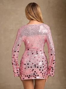 Glamine 女士优雅复古闪亮珍珠吊带裙 - 杏色 - 查看 2