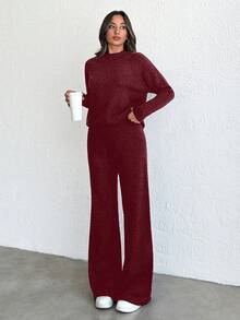 SHEIN Tall 女款假領落肩袖針織毛衣 2件/組，適合高個女性 - 酒紅色 - 查看 6