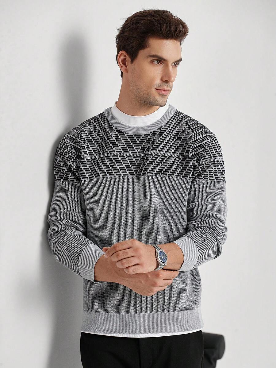 Manfinity CityGents 男士休闲时尚长袖圆领套头衫 男士毛衣 针织衫 男士毛衣 男士套头衫 - 淺灰色 - 查看 1