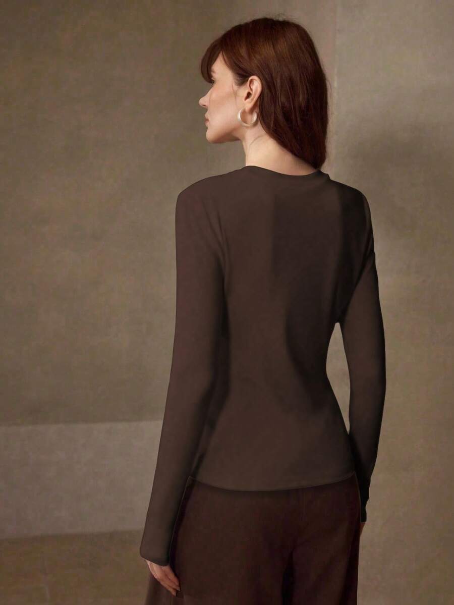 MOTF PREMIUM STRETCHY SKIN-FRIENDLY SOLID COLOR ROUND NECK SLIM FIT FASHIONABLE LONG SLEEVE VERSATILE WOMEN'S BASE LAYER TOP