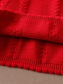 SHEIN 女婴纯色圆领休闲百搭长袖毛衣裙 - 紅色 - 查看 8