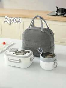 3pcs Lunch Box Set, Including Lunch Box, Insulated Bag, Breakfast Cup, Suitable For Work, School, And Outdoor Transportation, Lunch Box, Salad Cup, Insulated Suit. Partitioned Lunch Box, Back-To-School Season Student Supplies, Lunch Box, Lunch Bag. - Multicolor - View 9