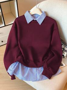 Modelyn Striped Patchwork 2 In 1 Long Sleeve Elegant & Fashionable Women Sweatshirt