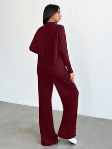 SHEIN Tall 女款假領落肩袖針織毛衣 2件/組，適合高個女性 - 酒紅色 - 查看 2