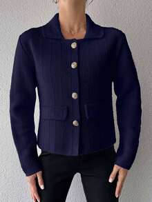 EURMUSE Women's Casual Versatile Solid Color Knit Cardigan,Long Cardigans Woman,Petite Cardigans,Cardigans - Navy Blue - View 6