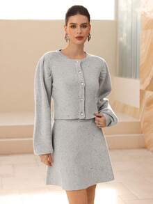 Modelyn 2pcs Women's Elegant Polka Dot Mesh Sweater Set