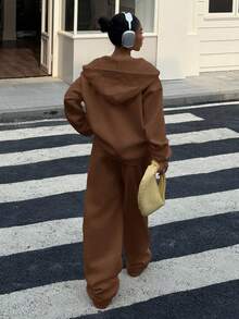 Muchica Bộ áo nỉ rộng rãi màu vàng kem dành cho nữ, hàng mới về mùa thu - màu nâu - Xem 2