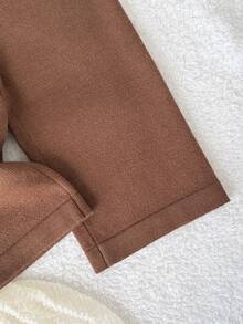 SHEIN Playful Pals Toddler Girls' Sweater Set, Long Sleeve With Extra-Large Ruffle Hem And Pants, Light Camel Brown Baby Girl Set Autumn Winter Brown Baby Girl Set Puffed Sleeve Baby Outfit Brown Baby Girl Outfit - Coffee Brown - View 3